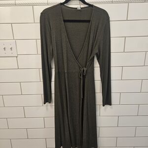 Old Navy Olive Ribbed Wrap Midi Dress